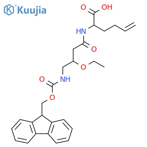 2-3-ethoxy-4-({(9H-fluoren-9-yl)methoxycarbonyl}amino)butanamidohex-5-enoic acid structure