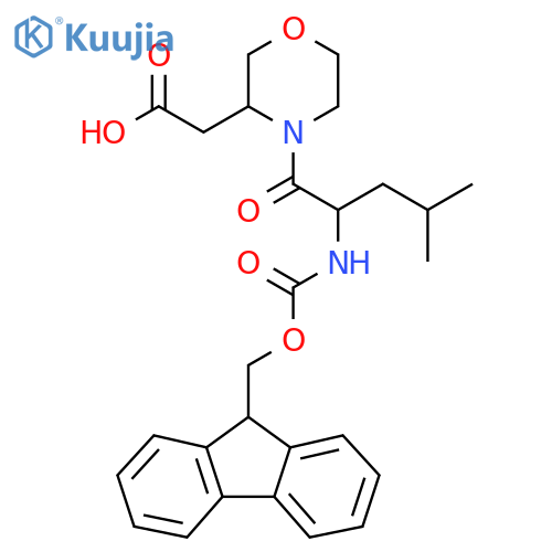 2-{4-2-({(9H-fluoren-9-yl)methoxycarbonyl}amino)-4-methylpentanoylmorpholin-3-yl}acetic acid structure