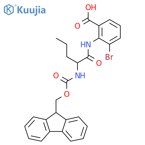 3-bromo-2-2-({(9H-fluoren-9-yl)methoxycarbonyl}amino)pentanamidobenzoic acid structure