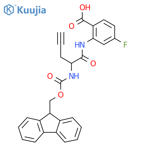 2-2-({(9H-fluoren-9-yl)methoxycarbonyl}amino)pent-4-ynamido-4-fluorobenzoic acid structure