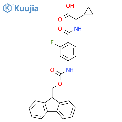 2-cyclopropyl-2-{4-({(9H-fluoren-9-yl)methoxycarbonyl}amino)-2-fluorophenylformamido}acetic acid structure