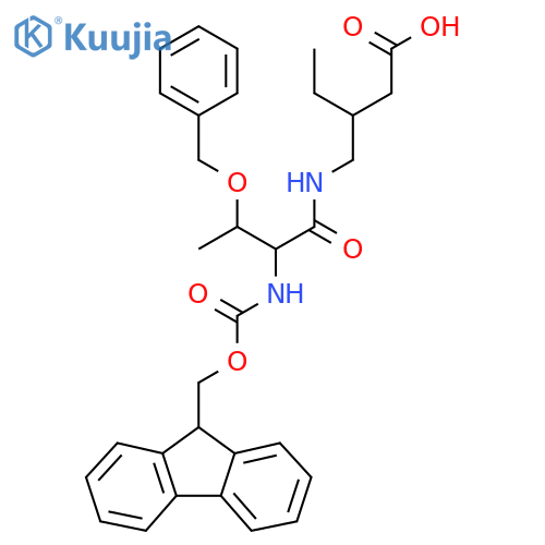 3-{3-(benzyloxy)-2-({(9H-fluoren-9-yl)methoxycarbonyl}amino)butanamidomethyl}pentanoic acid structure