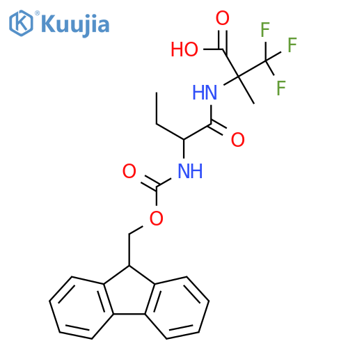 2-2-({(9H-fluoren-9-yl)methoxycarbonyl}amino)butanamido-3,3,3-trifluoro-2-methylpropanoic acid structure