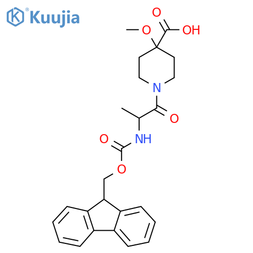 1-2-({(9H-fluoren-9-yl)methoxycarbonyl}amino)propanoyl-4-methoxypiperidine-4-carboxylic acid structure