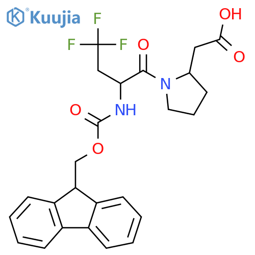 2-{1-2-({(9H-fluoren-9-yl)methoxycarbonyl}amino)-4,4,4-trifluorobutanoylpyrrolidin-2-yl}acetic acid structure