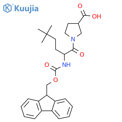 1-2-({(9H-fluoren-9-yl)methoxycarbonyl}amino)-5,5-dimethylhexanoylpyrrolidine-3-carboxylic acid structure