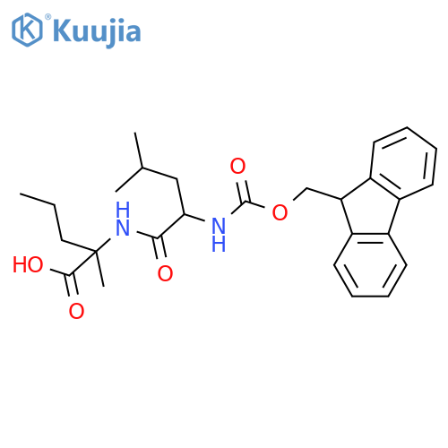 2-2-({(9H-fluoren-9-yl)methoxycarbonyl}amino)-4-methylpentanamido-2-methylpentanoic acid structure