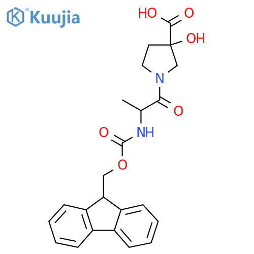 1-2-({(9H-fluoren-9-yl)methoxycarbonyl}amino)propanoyl-3-hydroxypyrrolidine-3-carboxylic acid structure