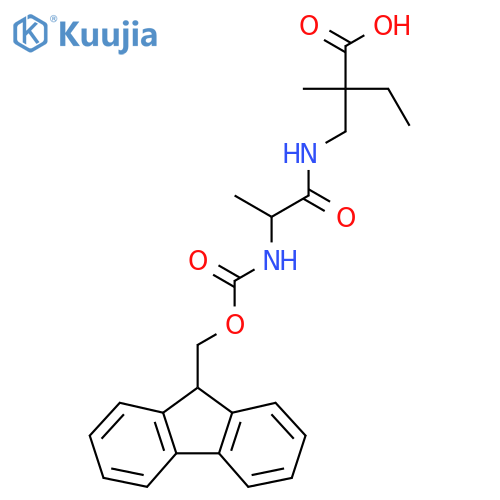 2-{2-({(9H-fluoren-9-yl)methoxycarbonyl}amino)propanamidomethyl}-2-methylbutanoic acid structure