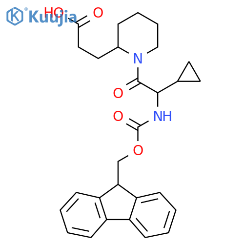 3-{1-2-cyclopropyl-2-({(9H-fluoren-9-yl)methoxycarbonyl}amino)acetylpiperidin-2-yl}propanoic acid structure