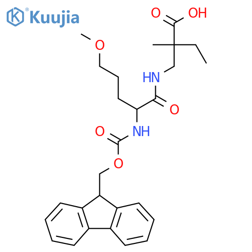 2-{2-({(9H-fluoren-9-yl)methoxycarbonyl}amino)-5-methoxypentanamidomethyl}-2-methylbutanoic acid structure