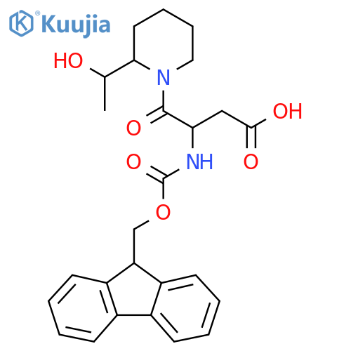 3-({(9H-fluoren-9-yl)methoxycarbonyl}amino)-4-2-(1-hydroxyethyl)piperidin-1-yl-4-oxobutanoic acid structure