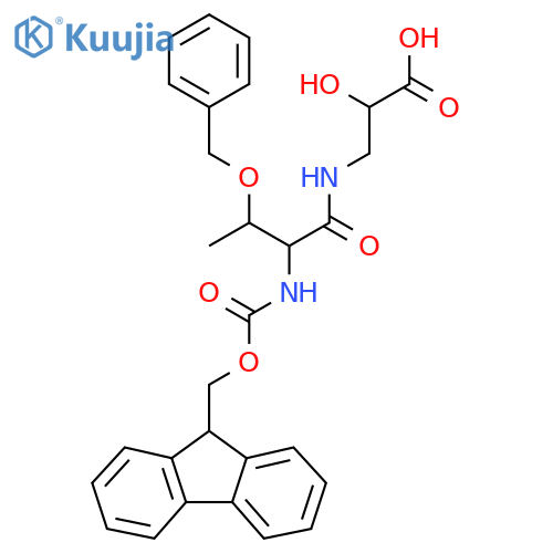 3-3-(benzyloxy)-2-({(9H-fluoren-9-yl)methoxycarbonyl}amino)butanamido-2-hydroxypropanoic acid structure