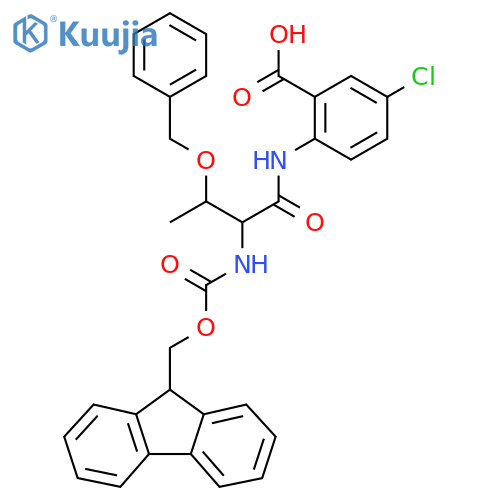 2-3-(benzyloxy)-2-({(9H-fluoren-9-yl)methoxycarbonyl}amino)butanamido-5-chlorobenzoic acid structure