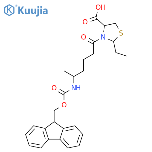 2-ethyl-3-5-({(9H-fluoren-9-yl)methoxycarbonyl}amino)hexanoyl-1,3-thiazolidine-4-carboxylic acid structure