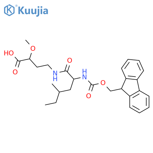 4-2-({(9H-fluoren-9-yl)methoxycarbonyl}amino)-4-methylhexanamido-2-methoxybutanoic acid structure