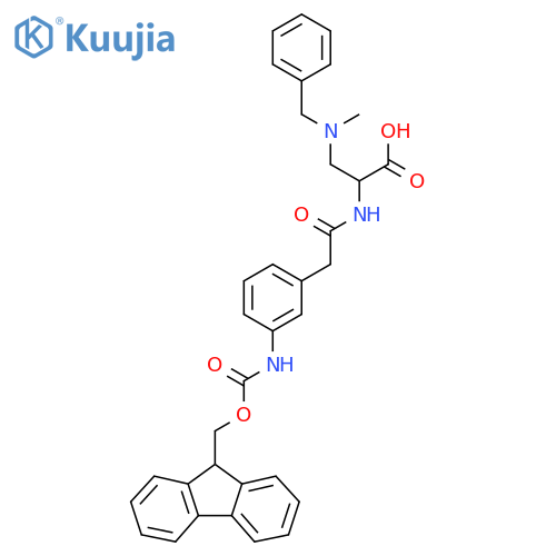 3-benzyl(methyl)amino-2-{2-3-({(9H-fluoren-9-yl)methoxycarbonyl}amino)phenylacetamido}propanoic acid structure