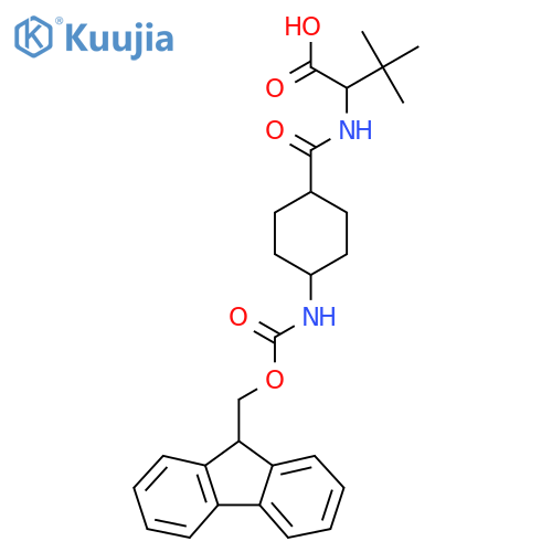 2-{4-({(9H-fluoren-9-yl)methoxycarbonyl}amino)cyclohexylformamido}-3,3-dimethylbutanoic acid structure