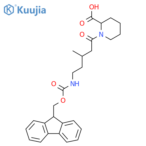1-5-({(9H-fluoren-9-yl)methoxycarbonyl}amino)-3-methylpentanoylpiperidine-2-carboxylic acid structure