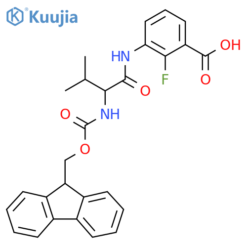 3-2-({(9H-fluoren-9-yl)methoxycarbonyl}amino)-3-methylbutanamido-2-fluorobenzoic acid structure