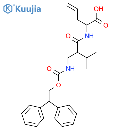 2-{2-({(9H-fluoren-9-yl)methoxycarbonyl}amino)methyl-3-methylbutanamido}pent-4-enoic acid structure