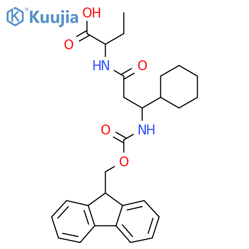 2-3-cyclohexyl-3-({(9H-fluoren-9-yl)methoxycarbonyl}amino)propanamidobutanoic acid structure