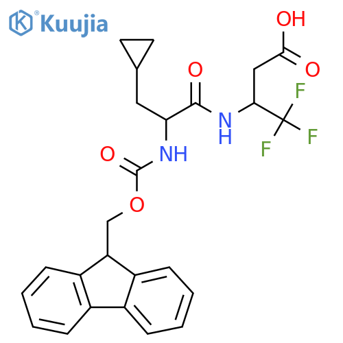 3-3-cyclopropyl-2-({(9H-fluoren-9-yl)methoxycarbonyl}amino)propanamido-4,4,4-trifluorobutanoic acid structure