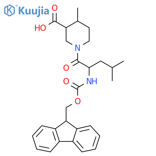 1-2-({(9H-fluoren-9-yl)methoxycarbonyl}amino)-4-methylpentanoyl-4-methylpiperidine-3-carboxylic acid structure