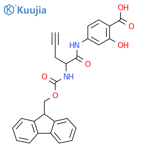 4-2-({(9H-fluoren-9-yl)methoxycarbonyl}amino)pent-4-ynamido-2-hydroxybenzoic acid structure
