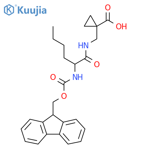 1-{2-({(9H-fluoren-9-yl)methoxycarbonyl}amino)hexanamidomethyl}cyclopropane-1-carboxylic acid structure