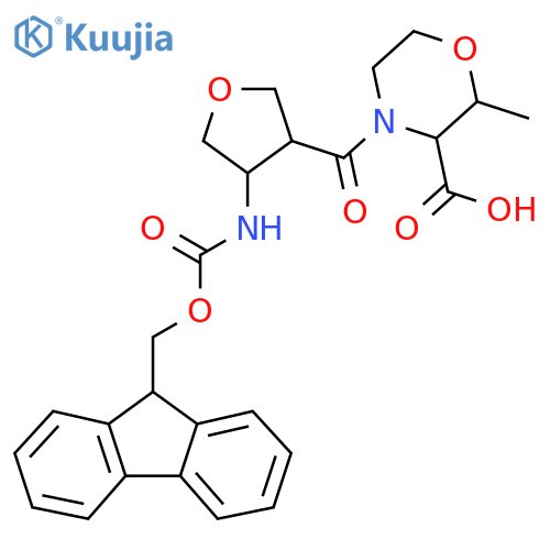 4-4-({(9H-fluoren-9-yl)methoxycarbonyl}amino)oxolane-3-carbonyl-2-methylmorpholine-3-carboxylic acid structure