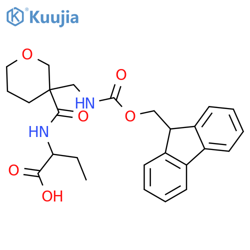 2-({3-({(9H-fluoren-9-yl)methoxycarbonyl}amino)methyloxan-3-yl}formamido)butanoic acid structure