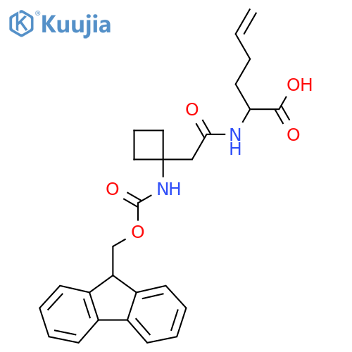 2-{2-1-({(9H-fluoren-9-yl)methoxycarbonyl}amino)cyclobutylacetamido}hex-5-enoic acid structure