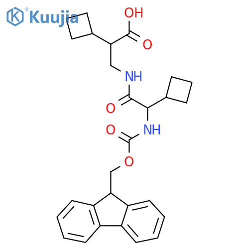 2-cyclobutyl-3-2-cyclobutyl-2-({(9H-fluoren-9-yl)methoxycarbonyl}amino)acetamidopropanoic acid structure