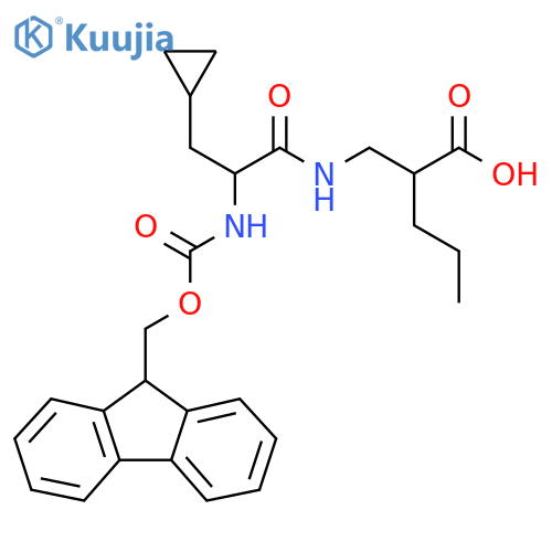 2-{3-cyclopropyl-2-({(9H-fluoren-9-yl)methoxycarbonyl}amino)propanamidomethyl}pentanoic acid structure
