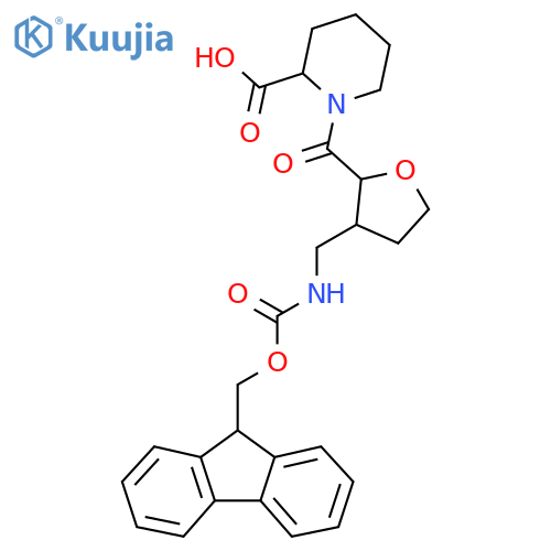1-{3-({(9H-fluoren-9-yl)methoxycarbonyl}amino)methyloxolane-2-carbonyl}piperidine-2-carboxylic acid structure