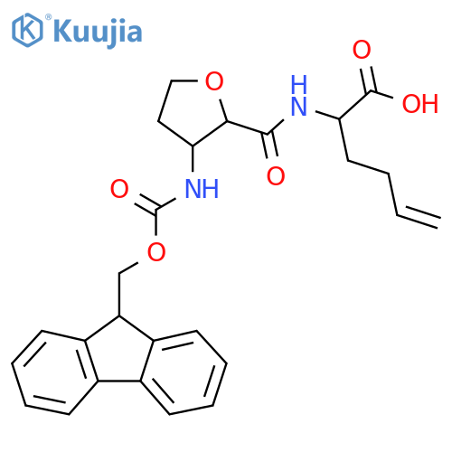 2-{3-({(9H-fluoren-9-yl)methoxycarbonyl}amino)oxolan-2-ylformamido}hex-5-enoic acid structure