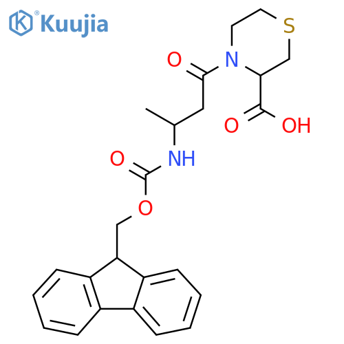 4-3-({(9H-fluoren-9-yl)methoxycarbonyl}amino)butanoylthiomorpholine-3-carboxylic acid structure