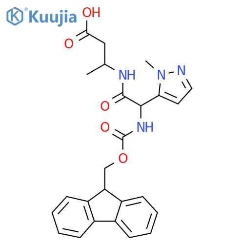 3-2-({(9H-fluoren-9-yl)methoxycarbonyl}amino)-2-(1-methyl-1H-pyrazol-5-yl)acetamidobutanoic acid structure