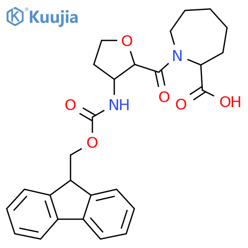 1-3-({(9H-fluoren-9-yl)methoxycarbonyl}amino)oxolane-2-carbonylazepane-2-carboxylic acid structure
