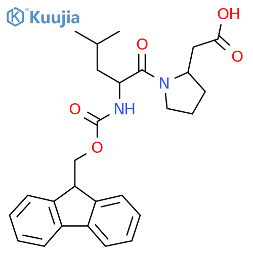 2-{1-2-({(9H-fluoren-9-yl)methoxycarbonyl}amino)-4-methylpentanoylpyrrolidin-2-yl}acetic acid structure