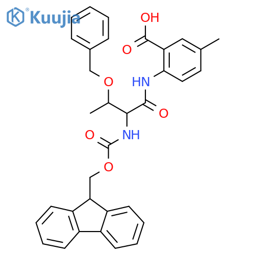 2-3-(benzyloxy)-2-({(9H-fluoren-9-yl)methoxycarbonyl}amino)butanamido-5-methylbenzoic acid structure