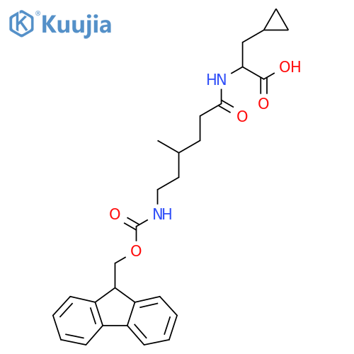 3-cyclopropyl-2-6-({(9H-fluoren-9-yl)methoxycarbonyl}amino)-4-methylhexanamidopropanoic acid structure
