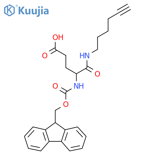 4-({(9H-fluoren-9-yl)methoxycarbonyl}amino)-4-(hex-5-yn-1-yl)carbamoylbutanoic acid structure