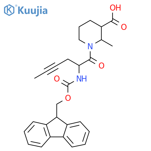 1-2-({(9H-fluoren-9-yl)methoxycarbonyl}amino)hex-4-ynoyl-2-methylpiperidine-3-carboxylic acid structure