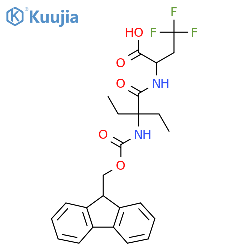 2-2-ethyl-2-({(9H-fluoren-9-yl)methoxycarbonyl}amino)butanamido-4,4,4-trifluorobutanoic acid structure