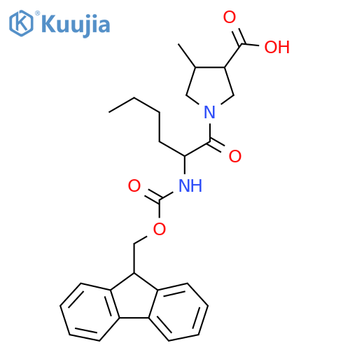 1-2-({(9H-fluoren-9-yl)methoxycarbonyl}amino)hexanoyl-4-methylpyrrolidine-3-carboxylic acid structure