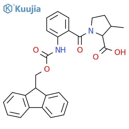 1-2-({(9H-fluoren-9-yl)methoxycarbonyl}amino)benzoyl-3-methylpyrrolidine-2-carboxylic acid structure