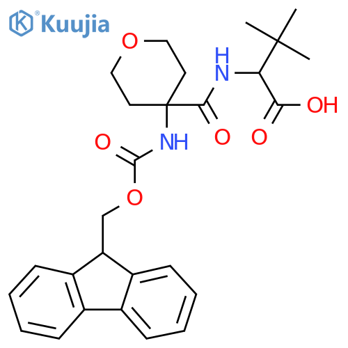 2-{4-({(9H-fluoren-9-yl)methoxycarbonyl}amino)oxan-4-ylformamido}-3,3-dimethylbutanoic acid structure