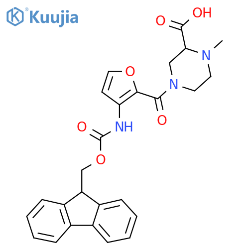 4-3-({(9H-fluoren-9-yl)methoxycarbonyl}amino)furan-2-carbonyl-1-methylpiperazine-2-carboxylic acid structure